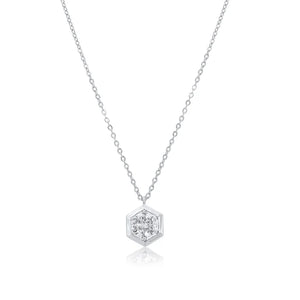 Certified GRA 925 Sterling Silver Rhodium Plated Round Moissanite Hexagon Frame Adjustable Pendant Necklace