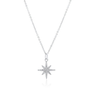 Certified GRA 925 Sterling Silver  Rhodium Plated 14.5mm North Star Moissanite Studded Adjustable Pendant Necklace-