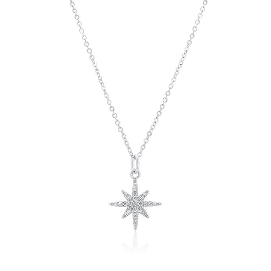Certified GRA 925 Sterling Silver  Rhodium Plated 14.5mm North Star Moissanite Studded Adjustable Pendant Necklace-