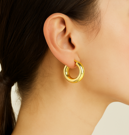 18K Yellow Gold Thick Round Hoops 3.2 gr