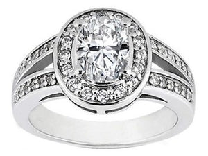 Micro-Pavé  Set Split Shank Oval Moissanite Diamond Halo Engagement Ring.