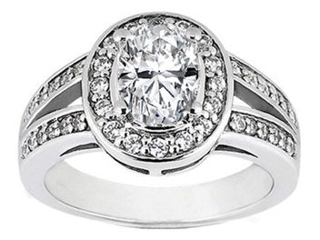 Micro-Pavé  Set Split Shank Oval Moissanite Diamond Halo Engagement Ring.