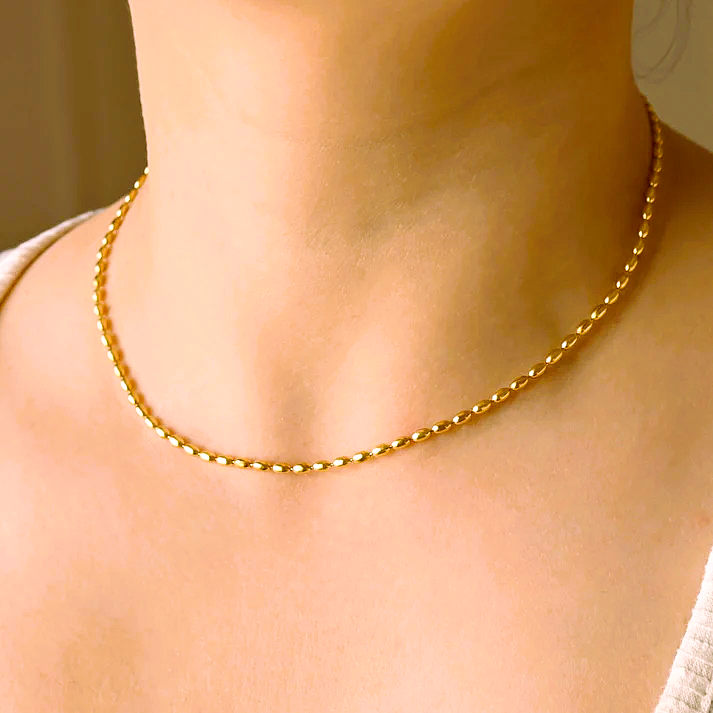 Yellow gold Oval Beaded link chain, 17 Inches, 18k 6.92gr