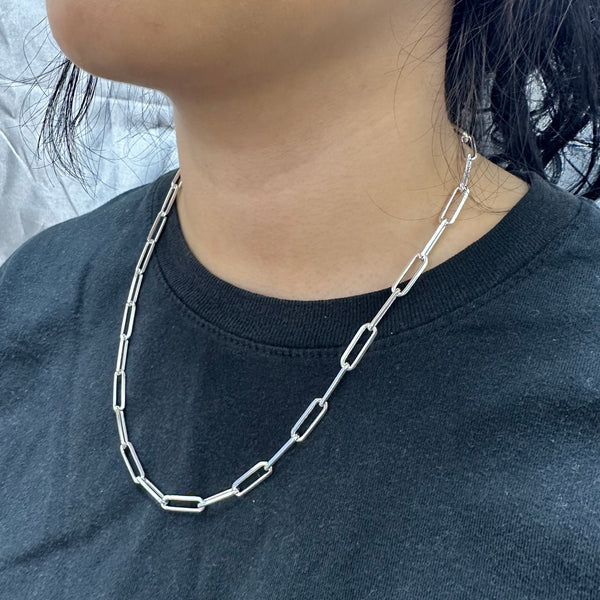 Silver  Diamond Cut Paperclip Chain, 5.4mm, 16 to 17 Inches Adjustable