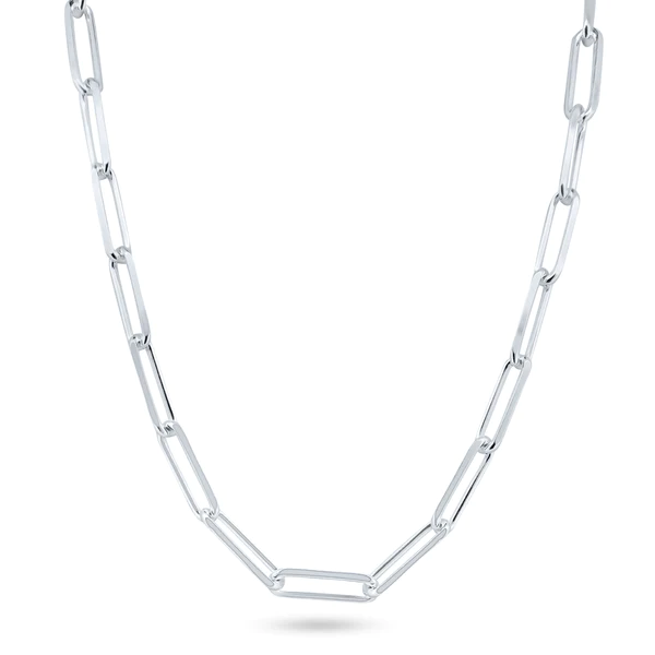 Silver Rhodium Plated Paperclip Chain Necklace