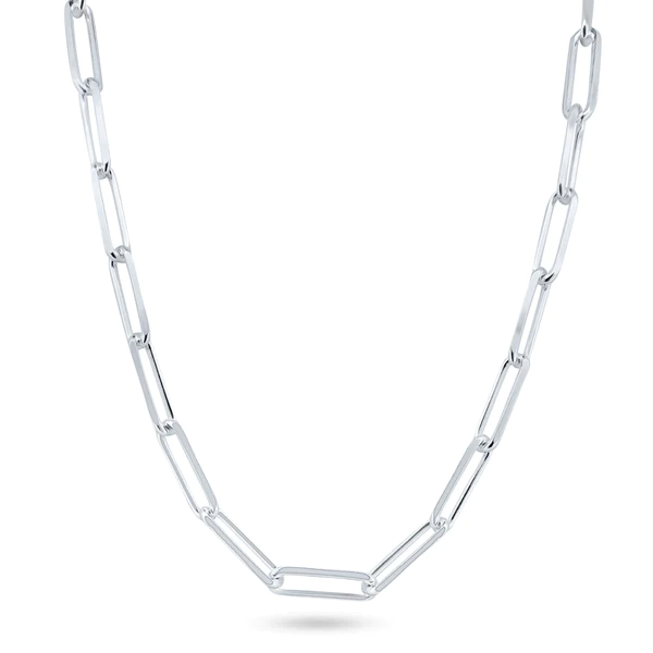 Silver Rhodium-Plated Paperclip Chain Necklace