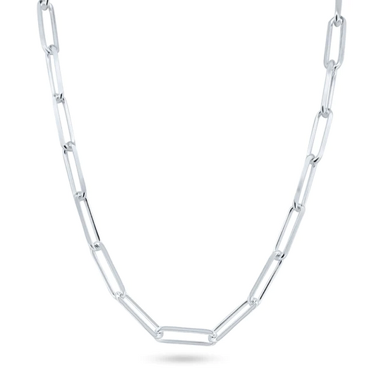 Silver Rhodium Plated Paperclip Chain Necklace