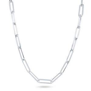 Silver  Diamond Cut Paperclip Chain, 5.4mm, 16 to 17 Inches Adjustable
