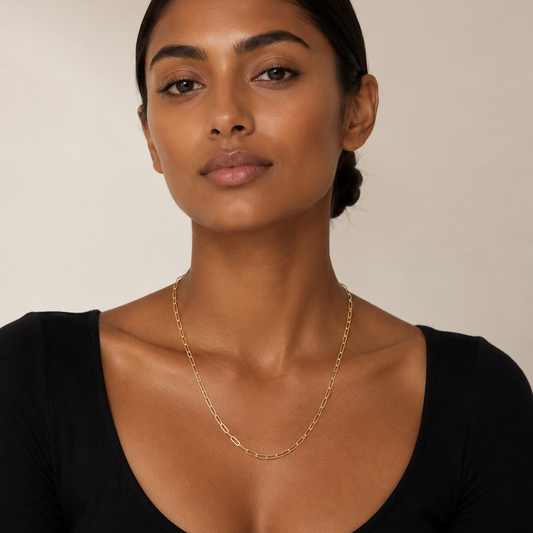 18K Yellow Gold Paperclip Chain Necklace 22" 4mm