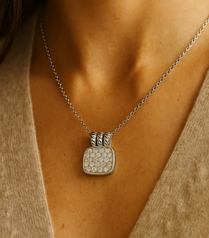 14K White Gold Pavé Diamond Pendant. TDW: 0.48ct VS – SI GH
