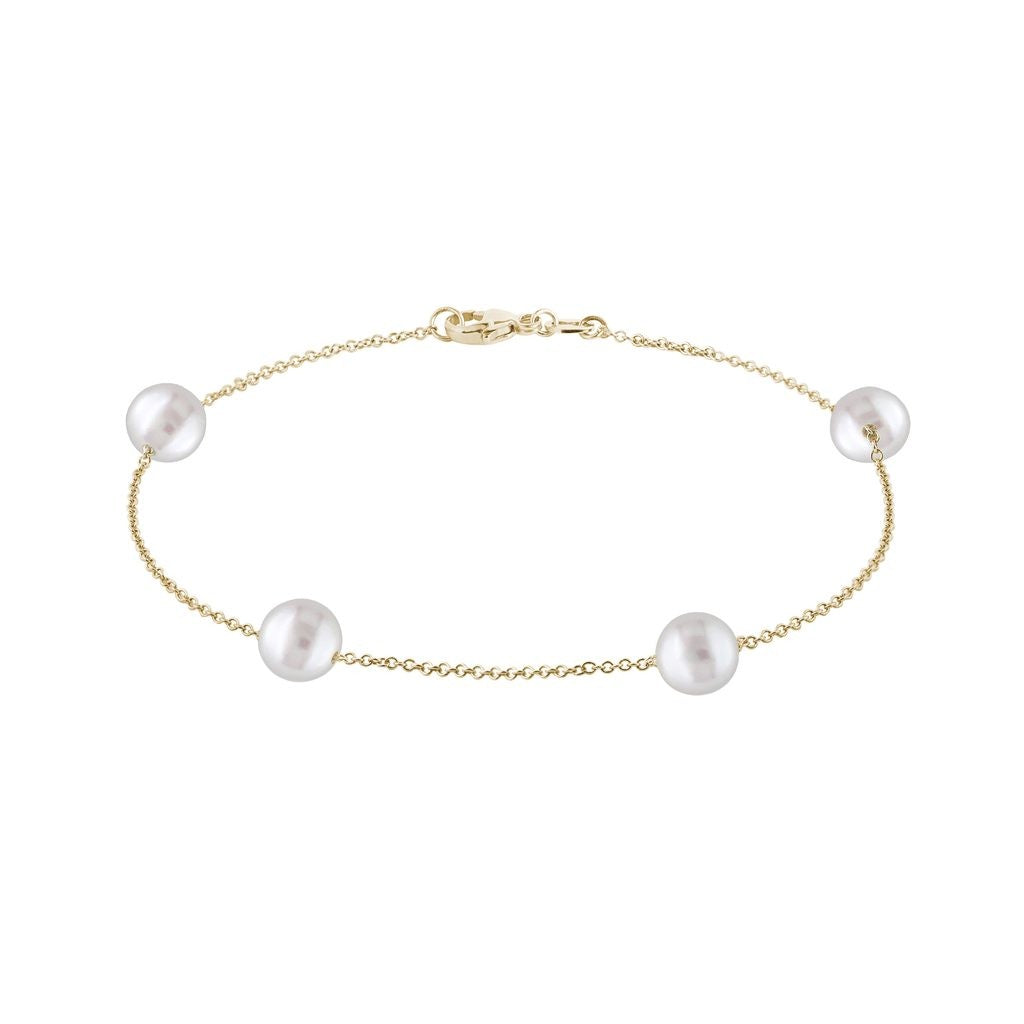 Yellow Gold Pearl Station Bracelet, 14k