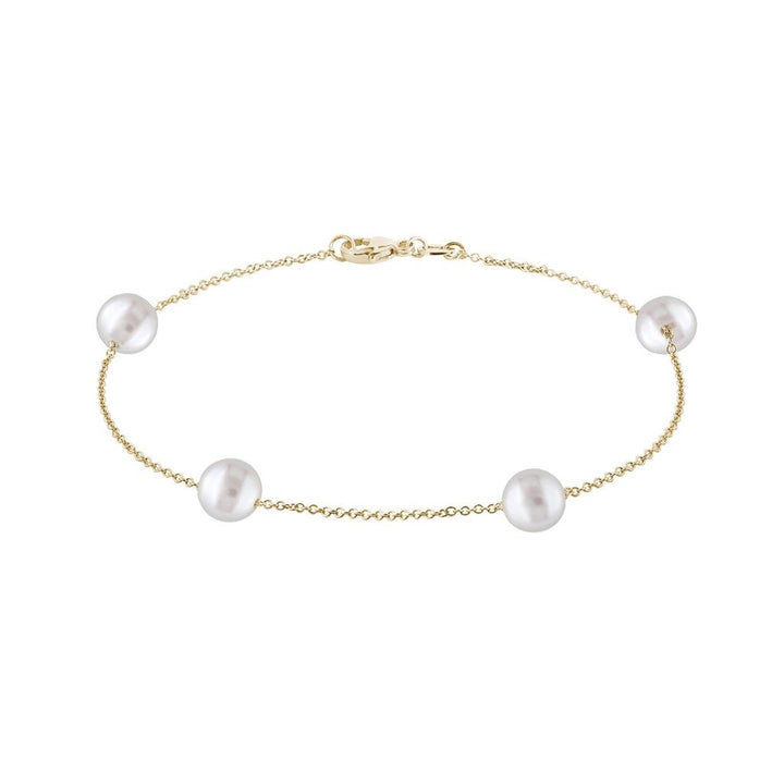 14K Yellow Gold Pearl Station Bracelet