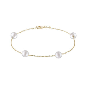 Yellow Gold Pearl Station Bracelet, 14k