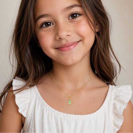 18K Yellow Gold Kids Necklace with little Kitty