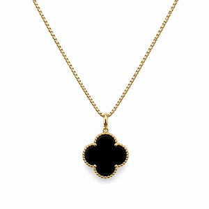 18k Yellow Gold Black Clover Pendant Necklace