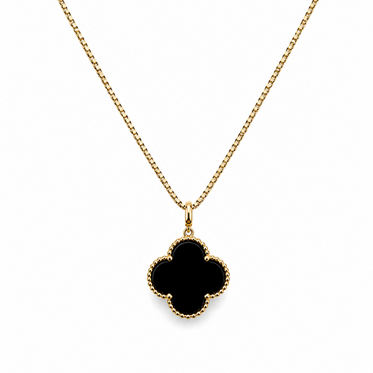 18k Yellow Gold Black Clover Pendant Necklace