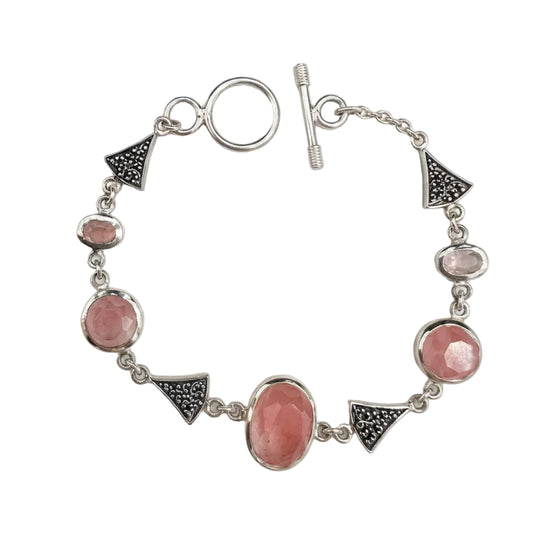 925 Sterling Silver Vintage-Style Faceted Rose Quartz Bracelet