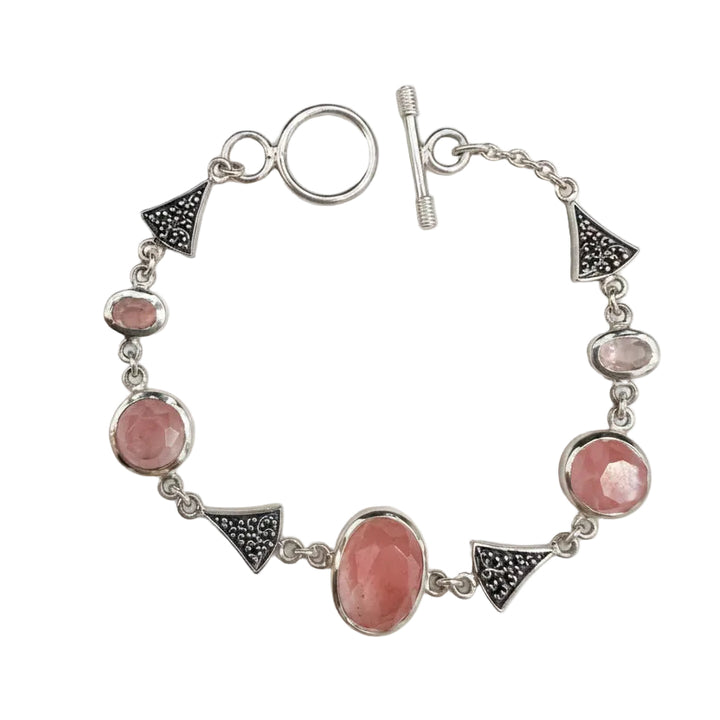 925 Sterling Silver  Faceted Rose Quartz Bracelet
