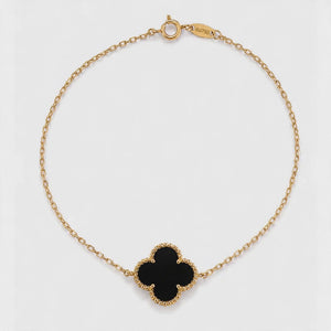 18k Yellow Gold Black Onyx Clover Station Necklace