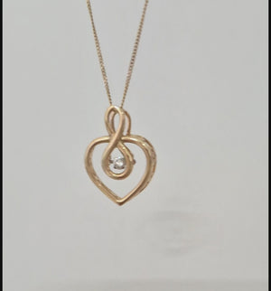 14k Yellow Gold Heart/ Infinity Necklace with Fire and Ice Canadian Diamond