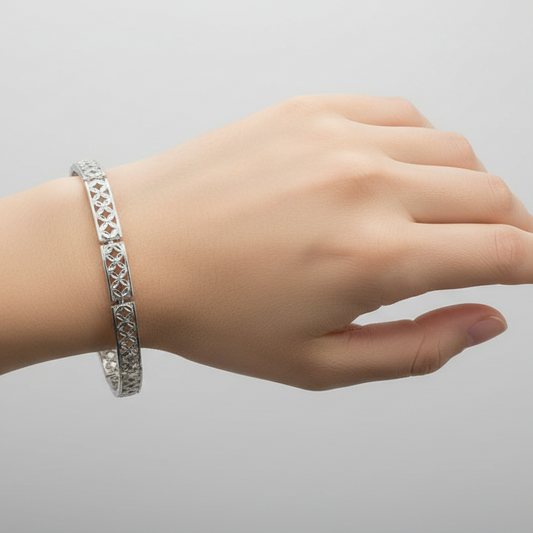 925 Sterling Silver Lattice Statement Bracelet