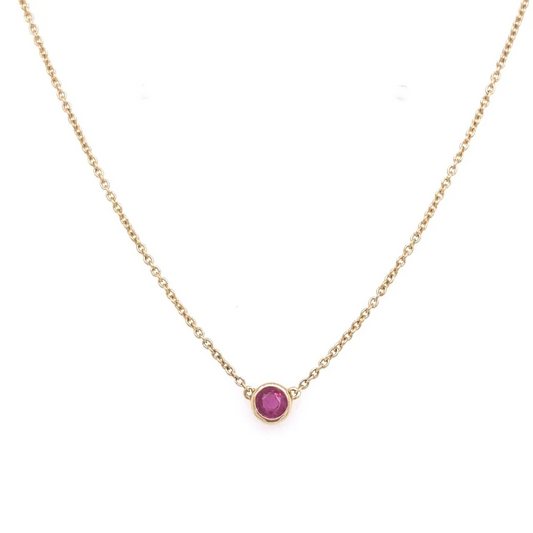 Yellow Gold Necklace set with one Red Cubic Zirconia, 18k,  1.5gr, 16 Inches