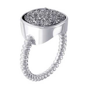 Silver Rhodium Plated Ring with Square Druzy Gemstone