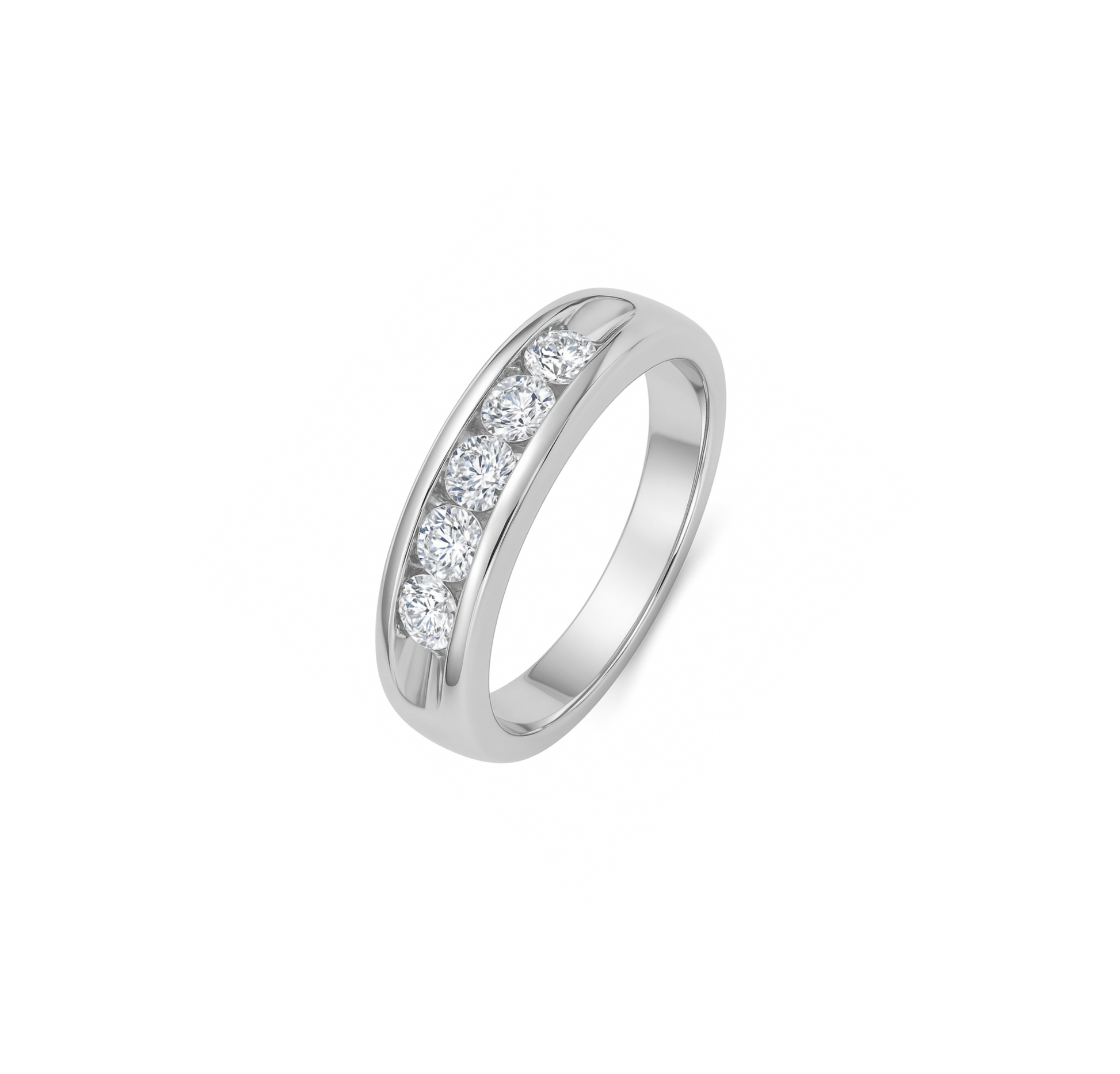 14K White Gold Wide 5 Diamond Band Ring