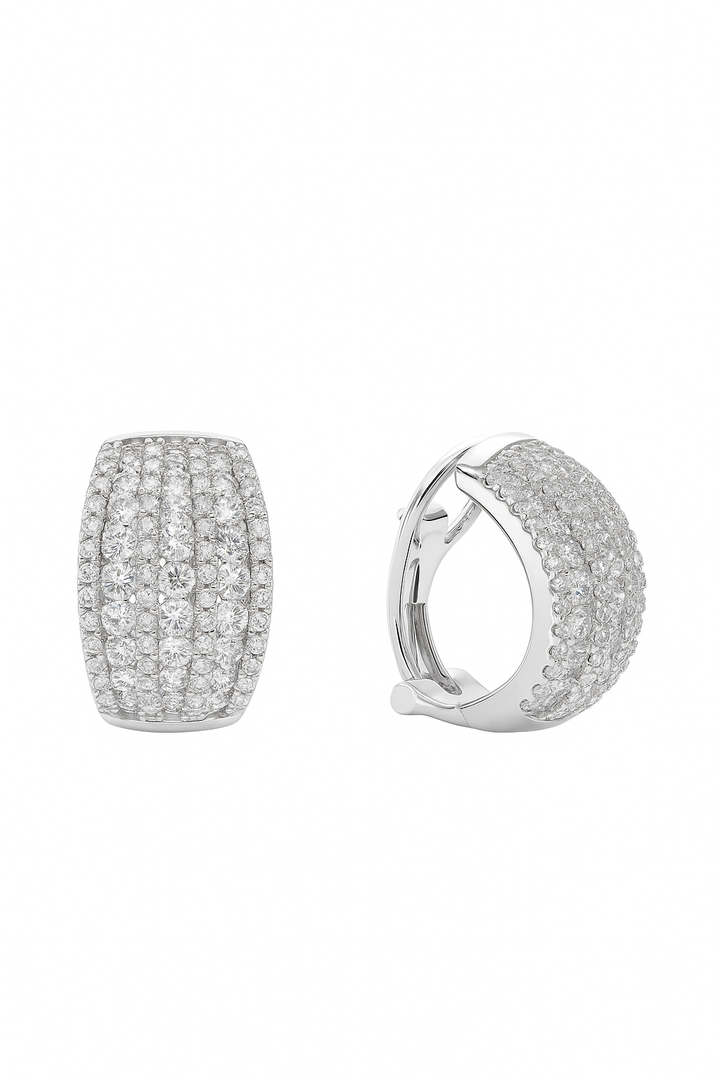 925 Sterling Silver CZ Multi Row Pavé Huggie Earrings in Sterling Silver
