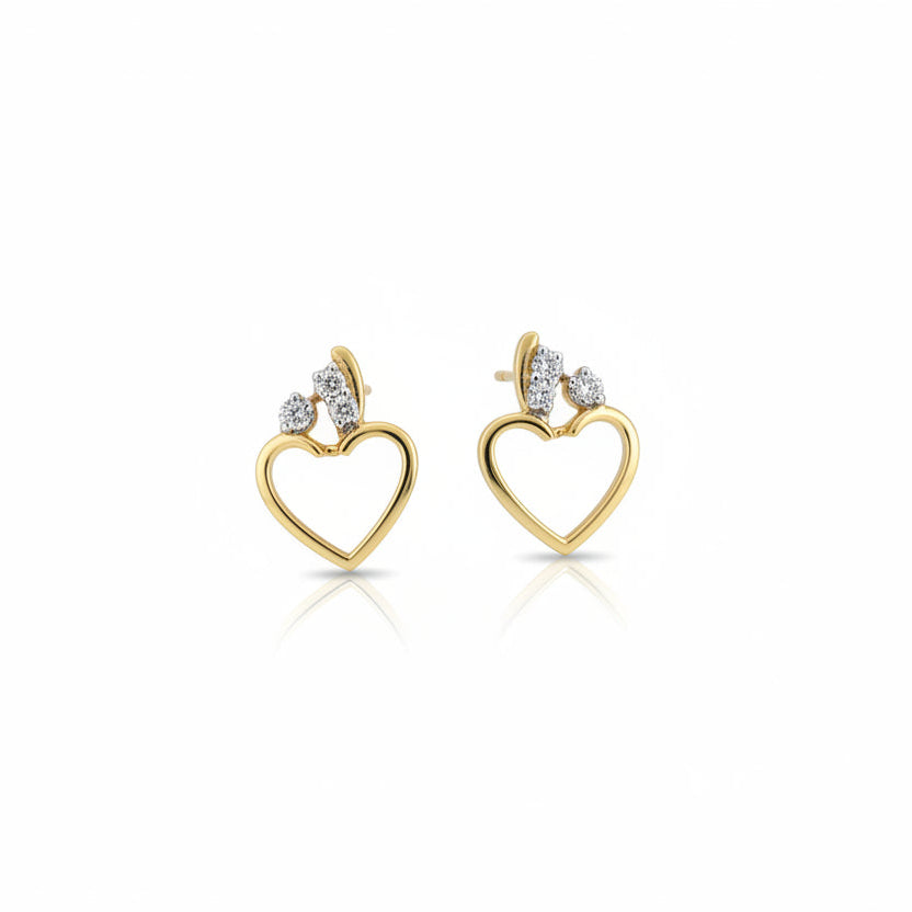 14K Yellow Gold Heart with Diamond Earring, TDW:0.11ct VS GH