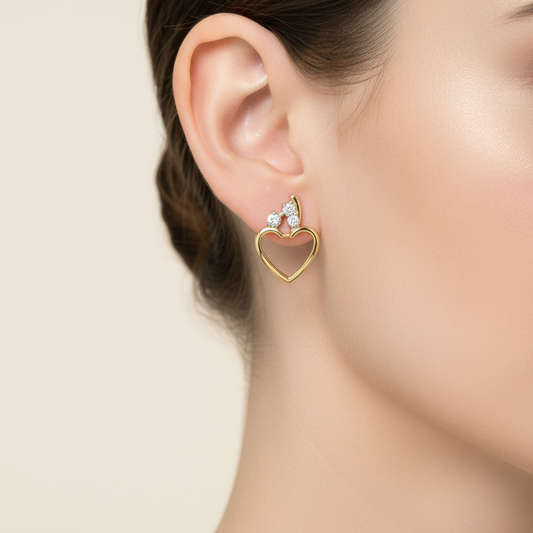 14K Yellow Gold Heart with Diamond Earring, TDW:0.11ct VS GH