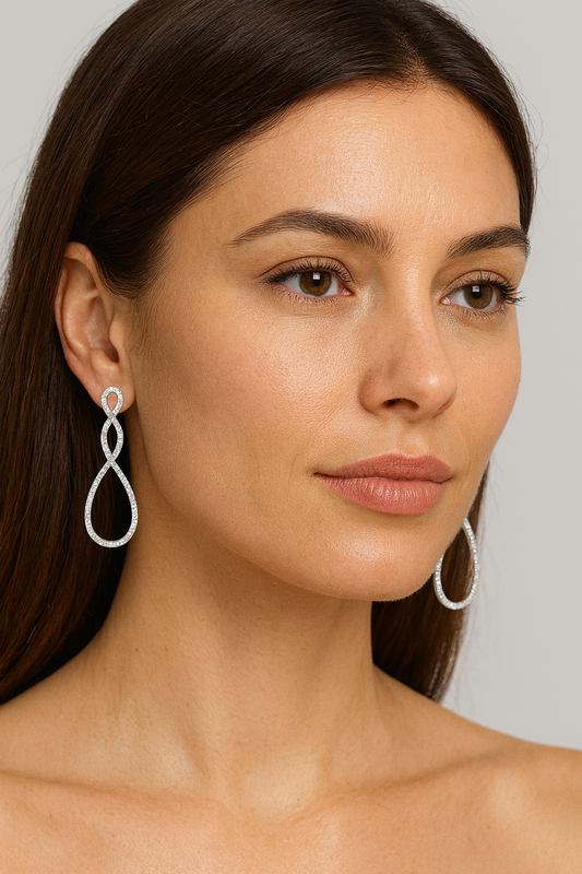 White Gold Long Twisted Diamond Earrings. 18k TDW: 2.1ct VS SI GH