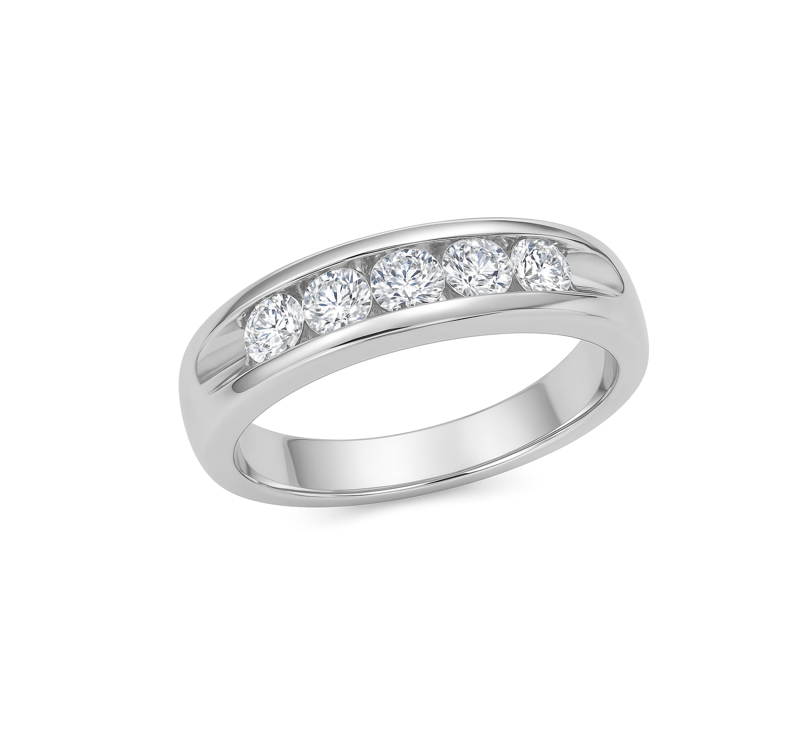 White Gold Wide 5 Stones Diamond Band. 14k TDW: 0.40ct VS EF
