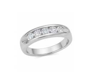 White Gold Wide 5 Stones Diamond Band. 14k TDW: 0.40ct VS EF