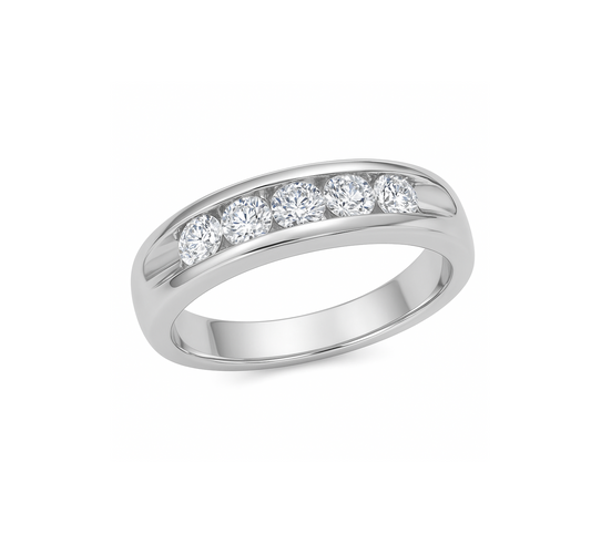 14K White Gold Wide 5 Diamond Band Ring