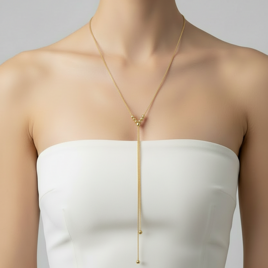 Yellow gold Slide Chain Necklace with moving gold balls, 10k