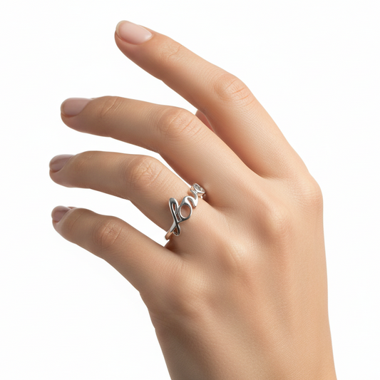925 Sterling Silver "Love" script Diamond Ring