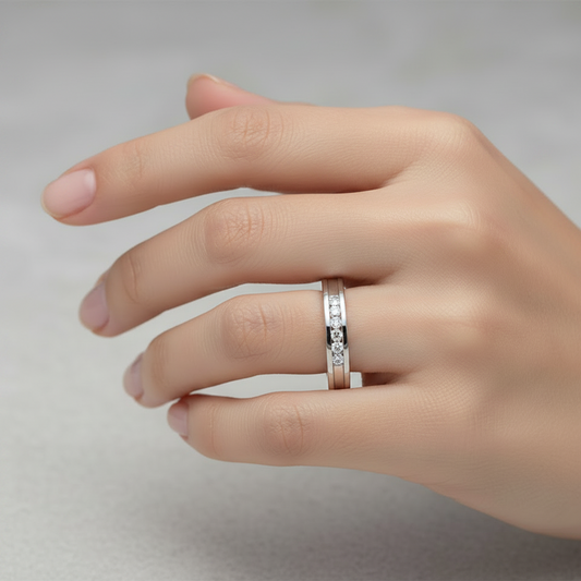 14K White Gold Wide 5 Diamond Band Ring