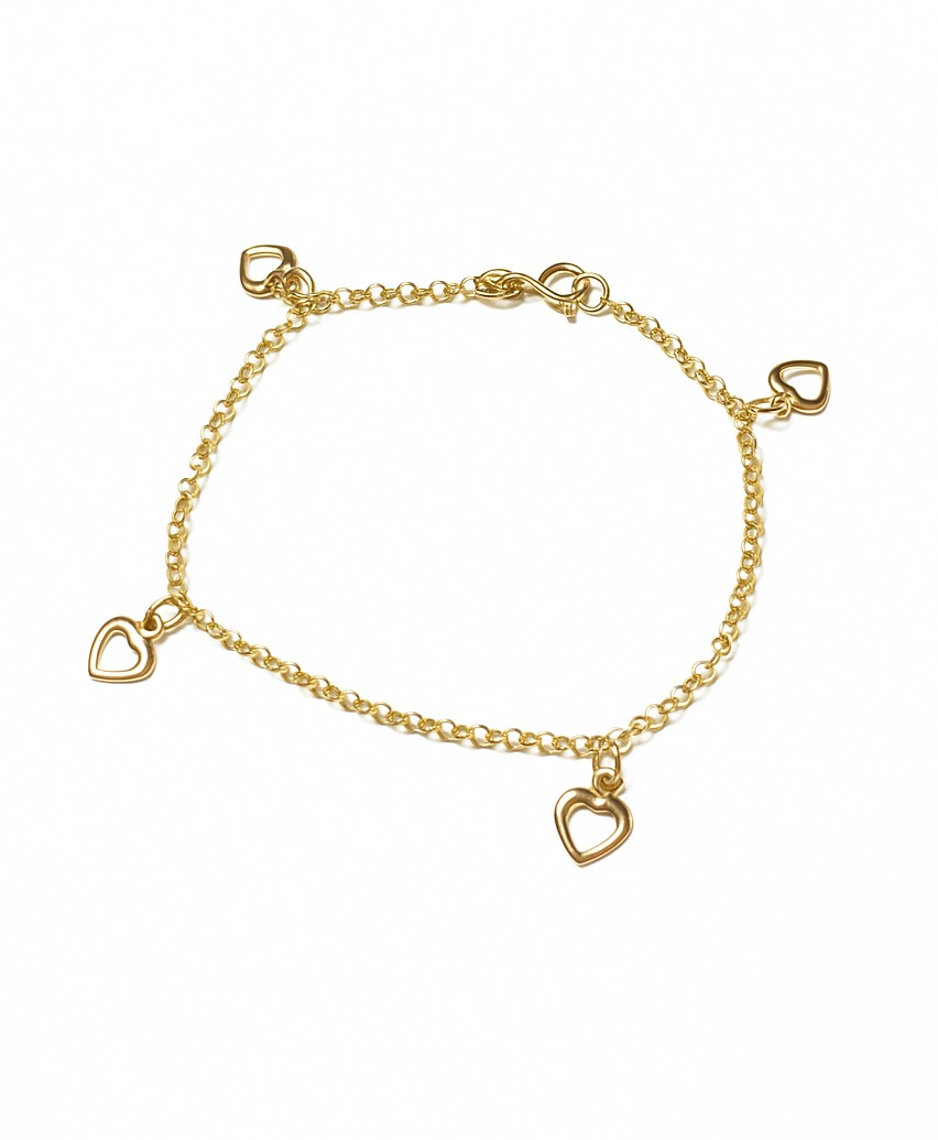Yellow Gold Cable Chain Bracelet with Open Heart Charms, 18k, 4.2gr, 7inch