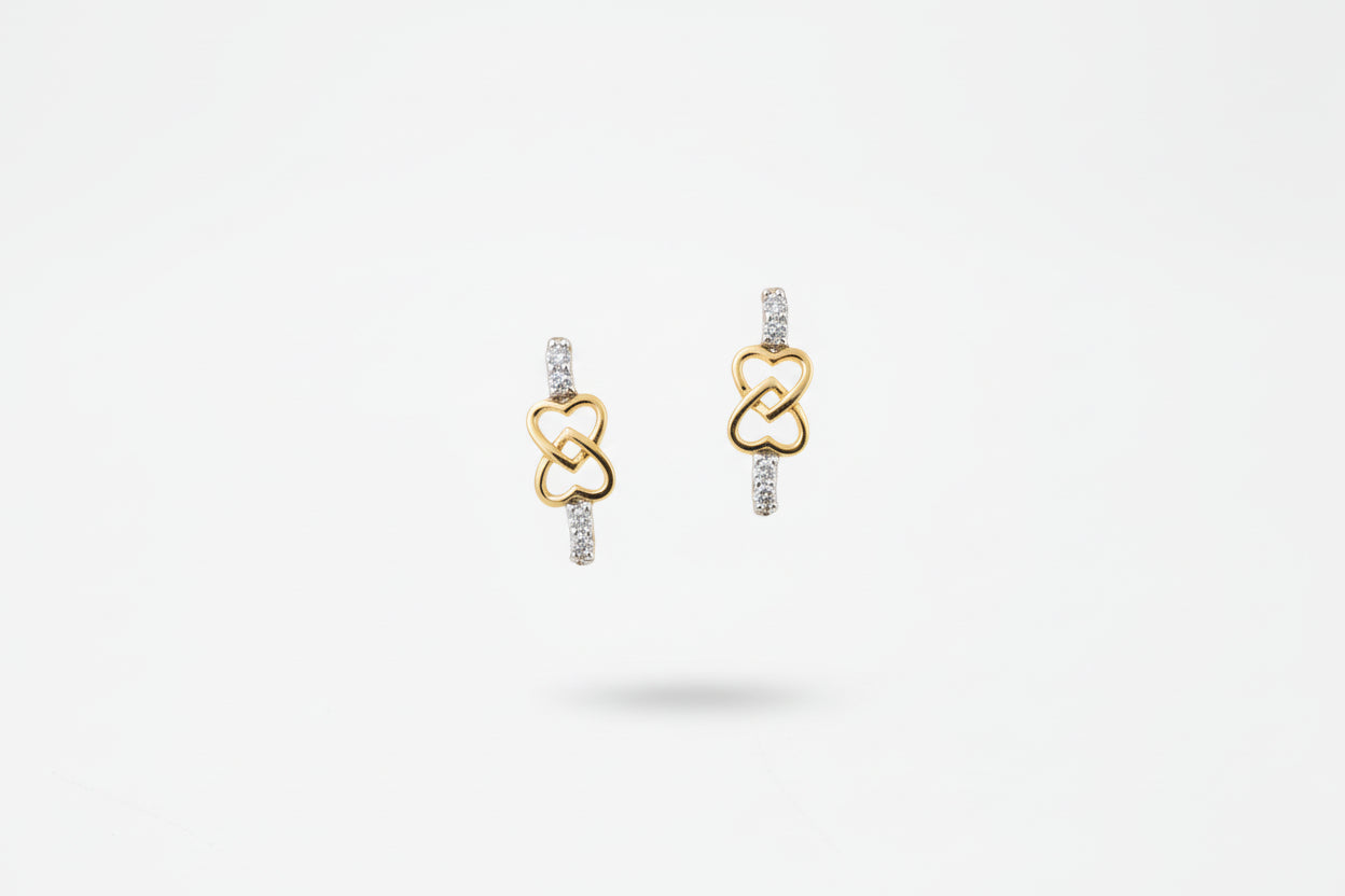 14K Two Tones Heart Earring Setting with Eight Diamonds on Top and Bottom TDW: 0.26ct VSGH
