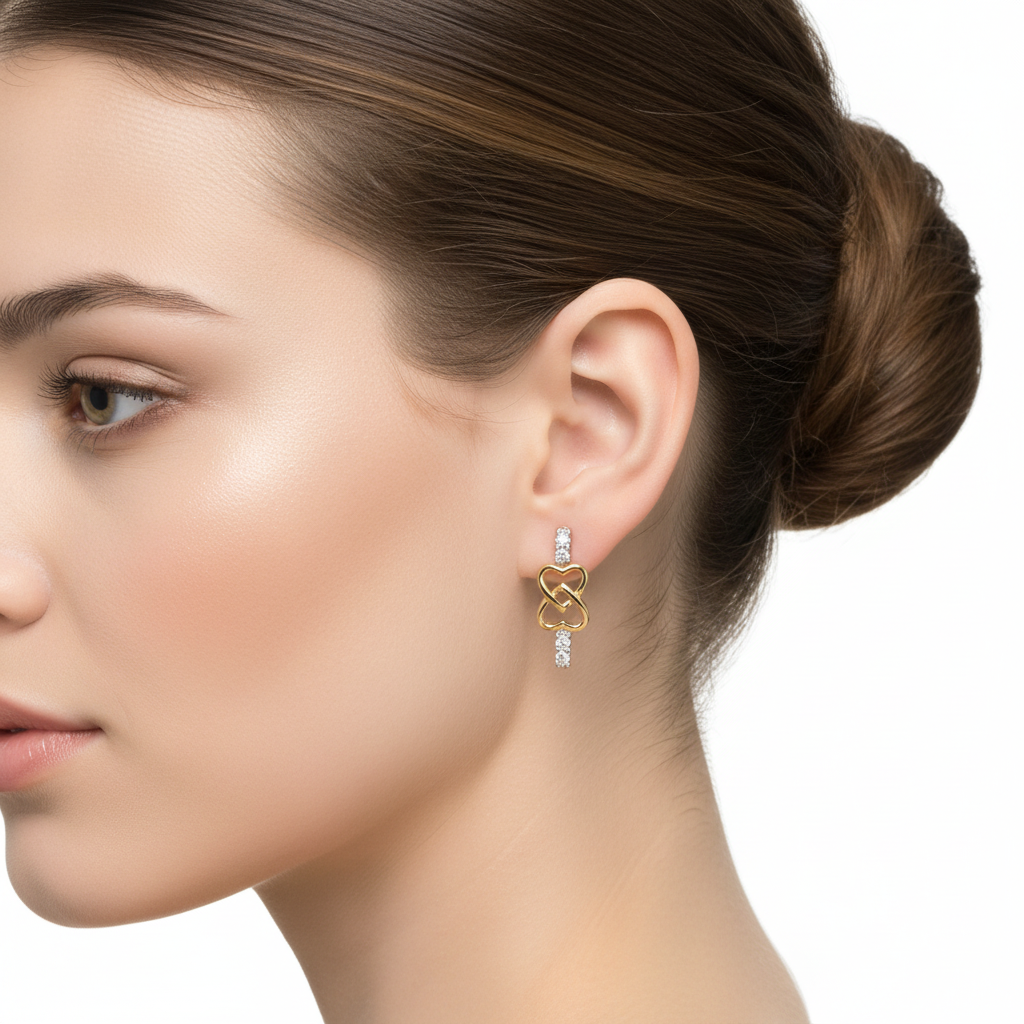 14K Two Tones Heart Earring Setting with Eight Diamonds on Top and Bottom TDW: 0.26ct VSGH