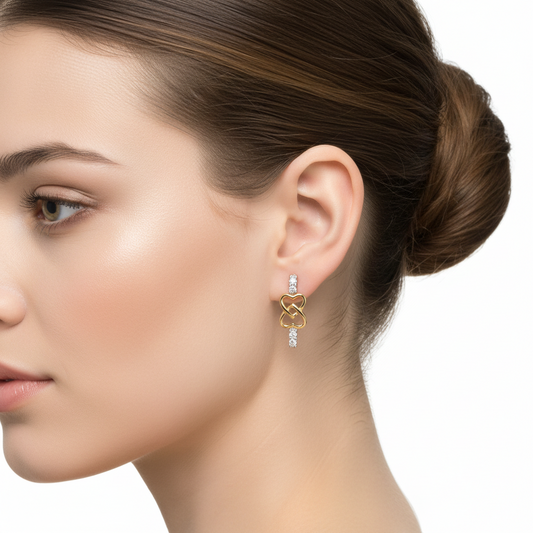 14K Two Tones Heart Earring Setting with Eight Diamonds on Top and Bottom TDW: 0.26ct VSGH