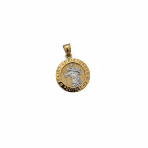 Two Tones Gold St. Christopher Pendent, 14k
