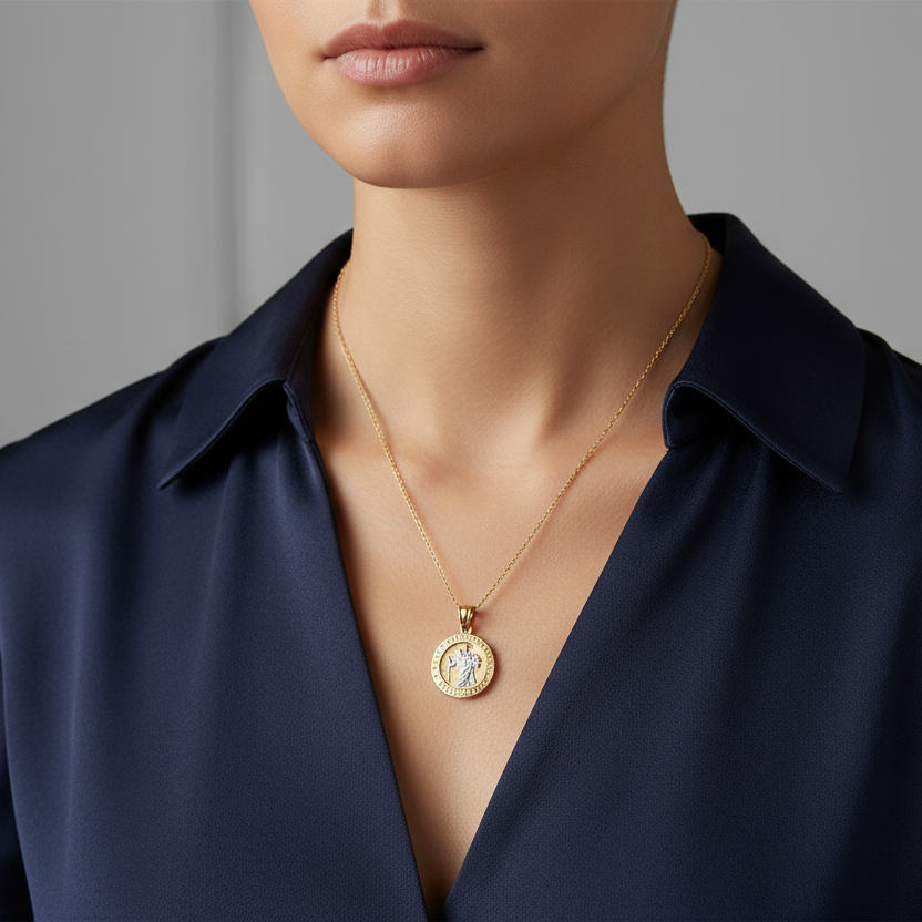 Two Tones Gold St. Christopher Pendent, 14k