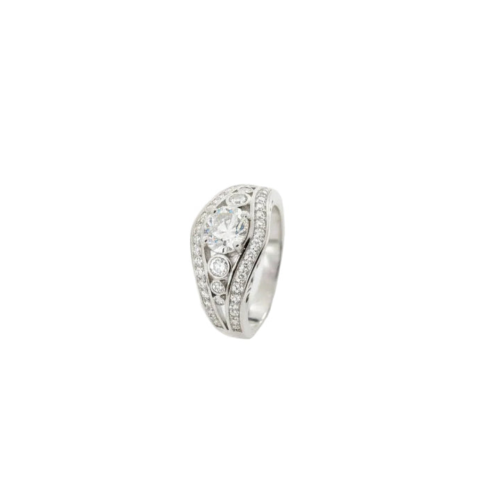 Sterling Silver Bypass CZ Ring with Bezel Accents