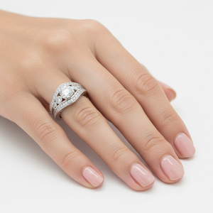 Sterling Silver Bypass CZ Ring with Bezel Accents