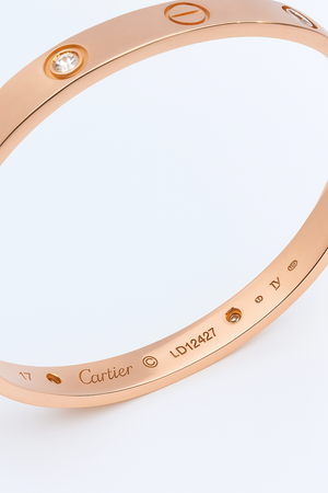 Rose Gold Cartier Love Bracelet with 4 Diamonds. 18k, Size 17, TDW: 0.42ct, VS GH - Resale