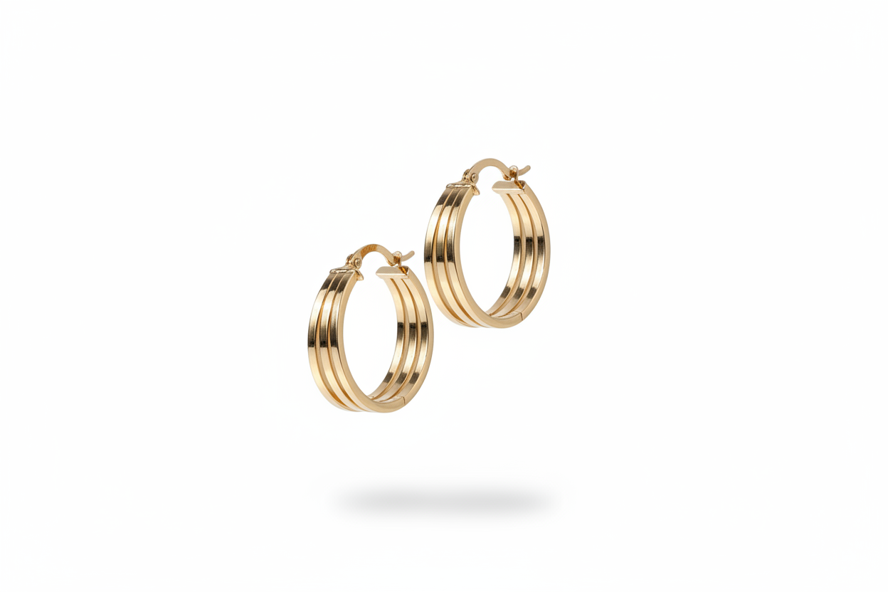 Yellow Gold Triple Row Hoop Earrings 18k, 3.16gr