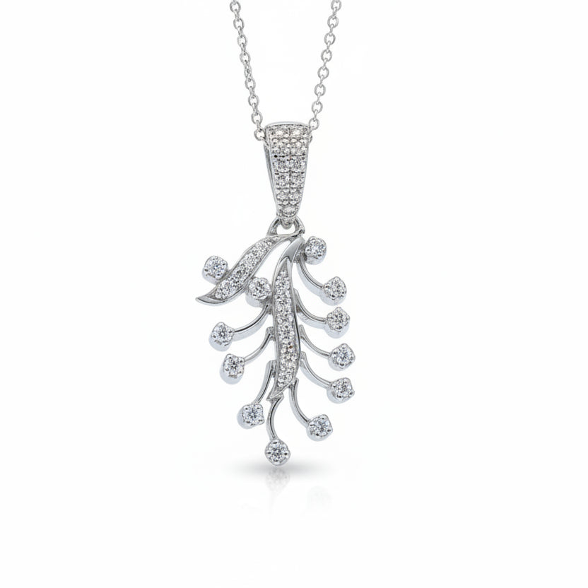 18K Vintage White Gold Diamond Vertical Drop Pendant Necklace