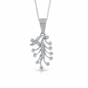 18K Vintage White Gold Diamond Vertical Drop Pendant Necklace